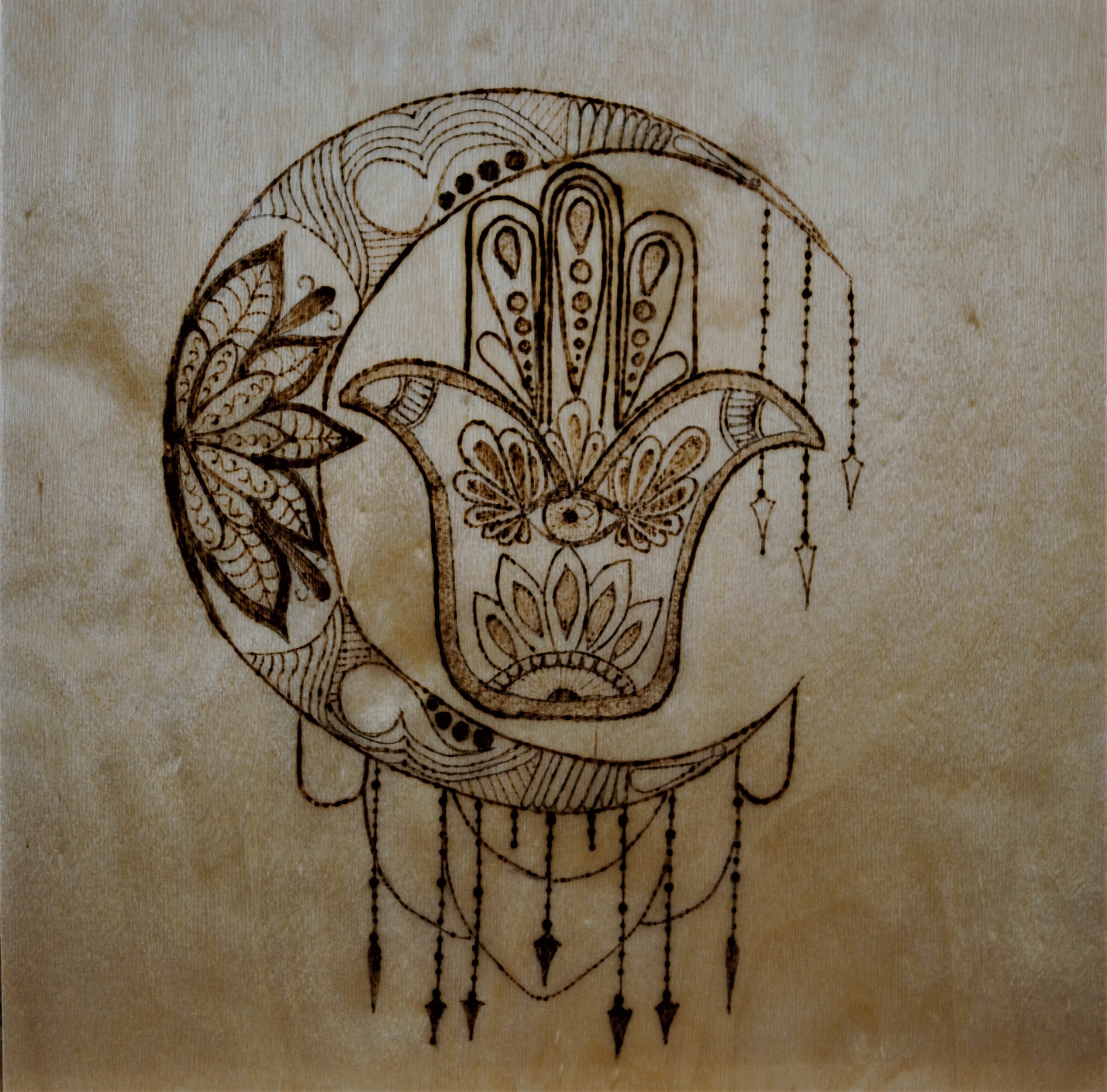 Hamsa Hand - Mandala - Hand-Crafted Wood burning (Pyrography) on Birch