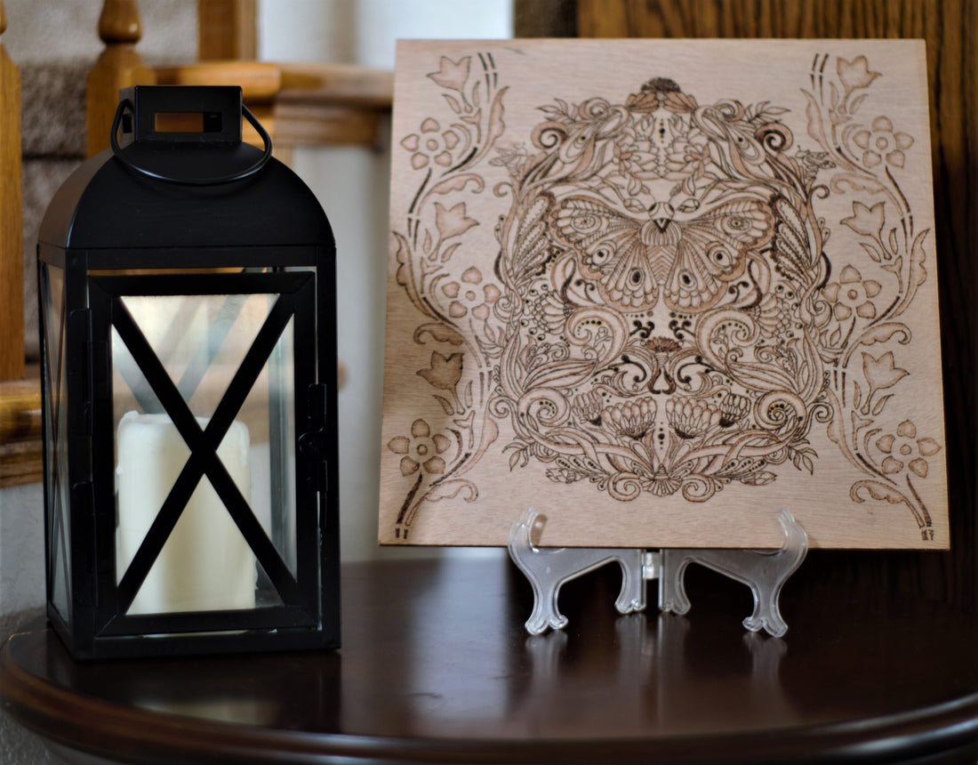 Abstract Floral Butterfly Design - Beautifully Hand-Crafted Woodburning (Pyrography) - Spring Insects